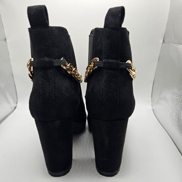 NWOB Women's Allegra K Platform Chain‎ Chunky High Heel Boots Black Size 8 - Picture 4 of 6